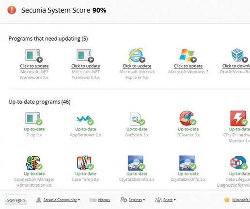 Обновление системы Бесплатная утилита Personal Software Inspector позволяет обновить все установ- ленные на компьюте- ре программы