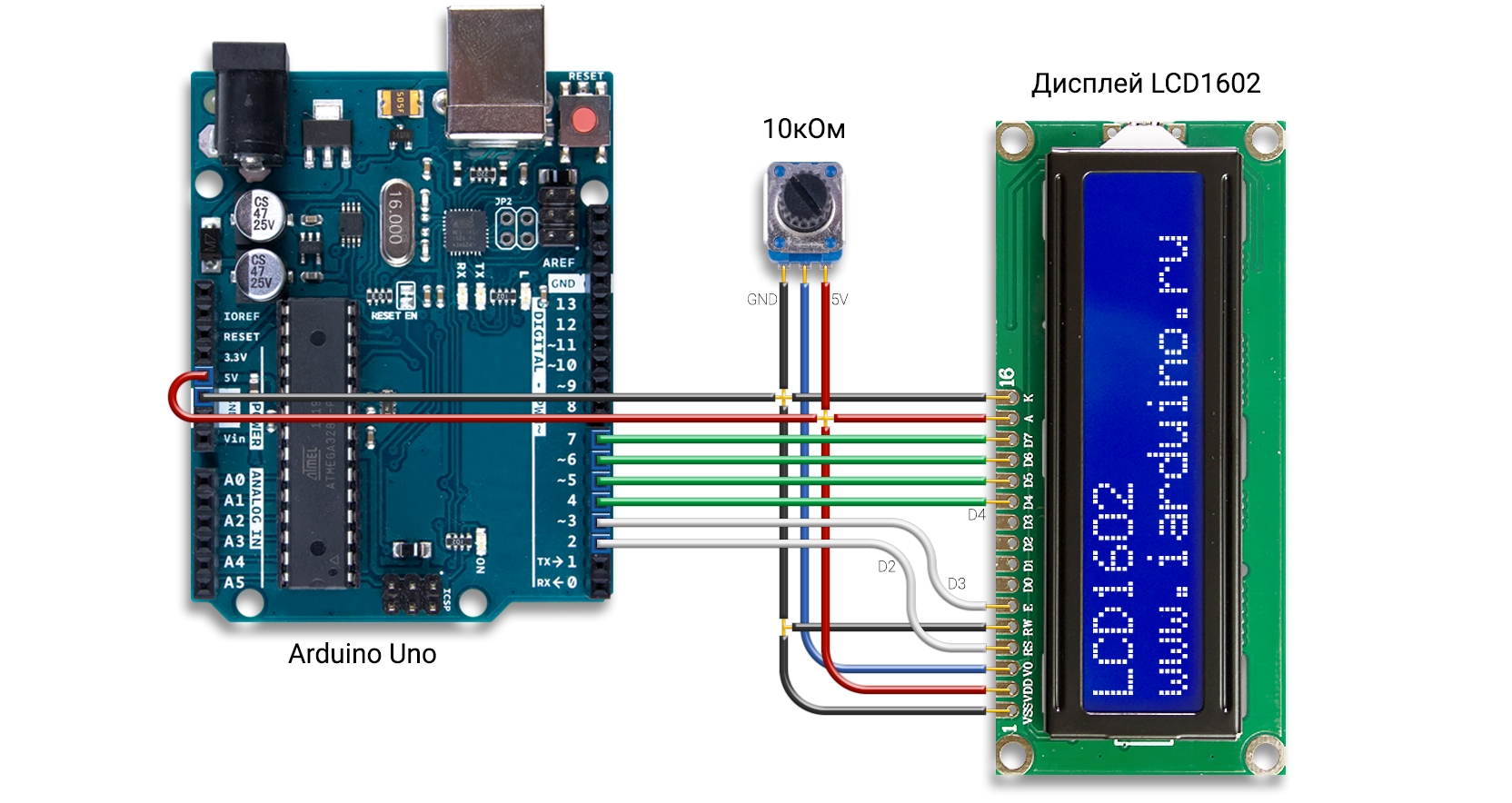 Подключение дисплея LCD1602 к Arduino