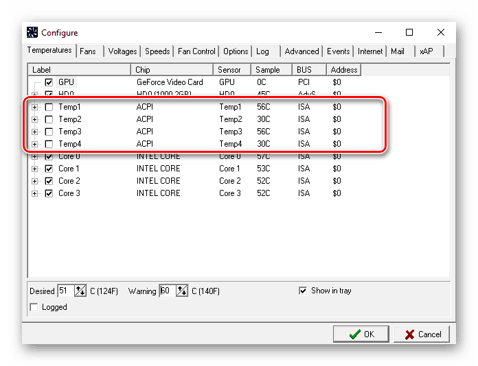 Отключение не определившихся компонентов в SpeedFan